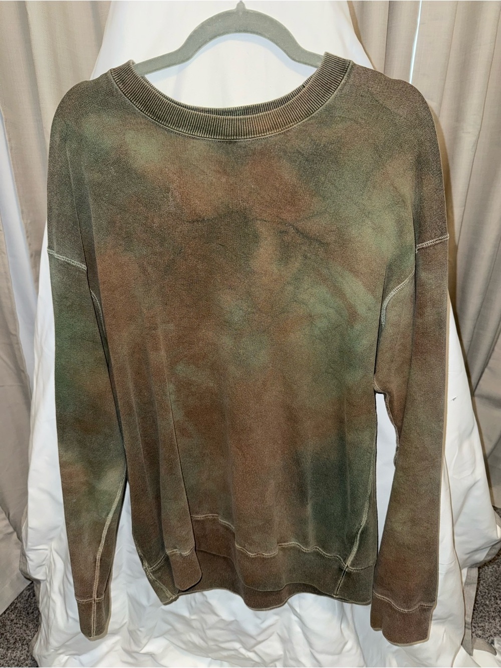 John Elliott Olive and Brown Tie-Dye Crewneck Sweater
